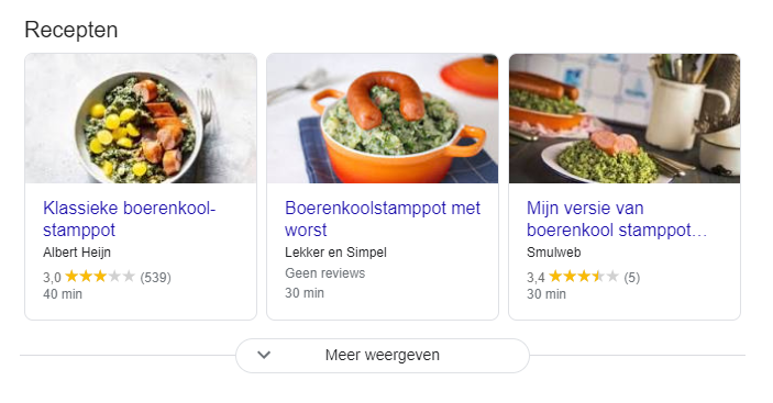 Albert Heijn recepten carrousel Google.