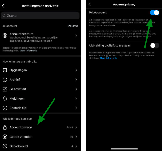 Instagramaccount instellingen voor privacy