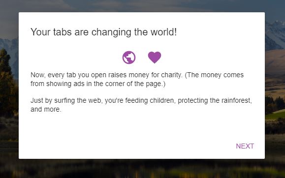 Screenshot van de extensie Tab For a Cause.