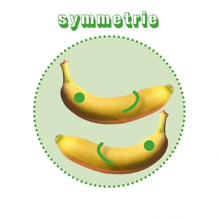 Twee bananen symmetrisch boven elkaar. 