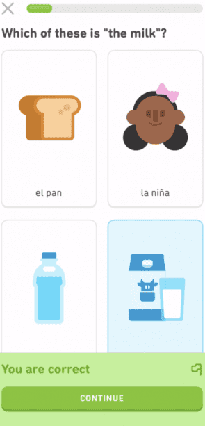 Duolingo - Melk in het Spaans: snelle succeservaring