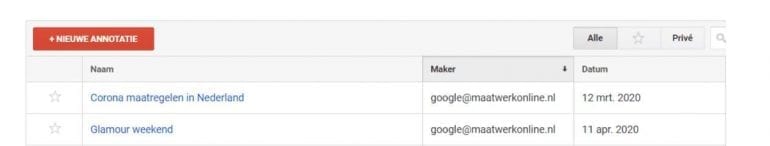 Annotatie maken in Google Analytics.