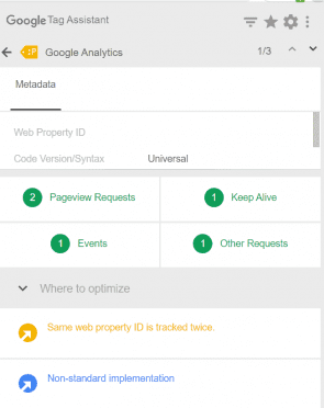 Foutmelding van Google Tag Assistant: Same web property ID is tracked twice. 