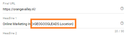 Screenshot locatie in Google Ads