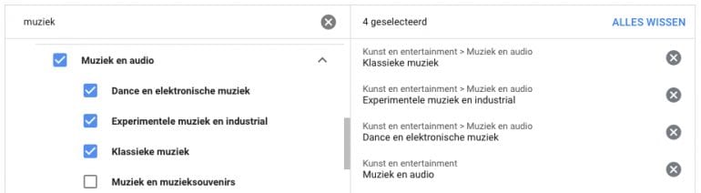 Adverteren Youtube onderwerp muziek uitsluiten