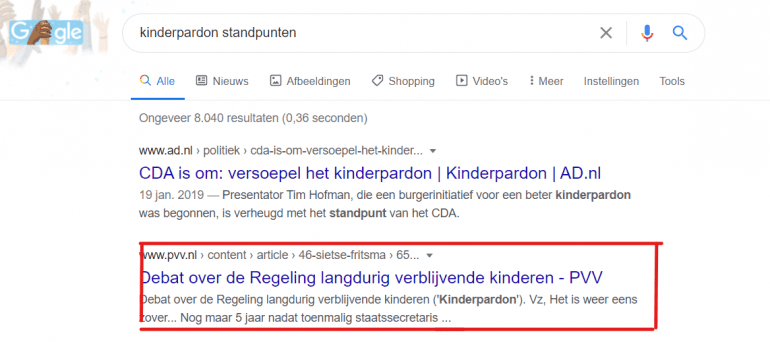 PVV rankt op positie 2 voor kinderpardon standpunten