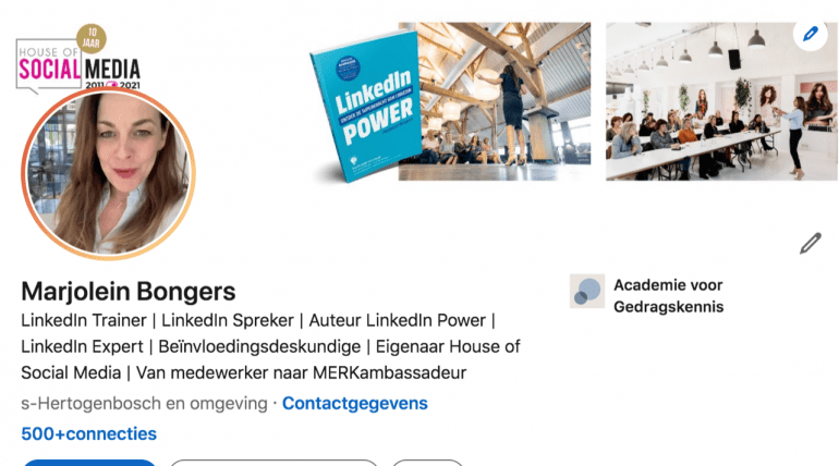 Screenshot van een LinkedIn-profiel met oranje rand.