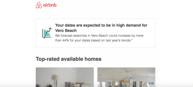 Screenshot van beinvloedingsprincipe die Airbnb toepast.