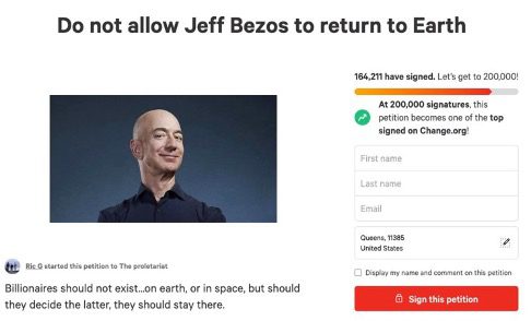 Petitie Do not allow Jeff Bezos to return to Earth