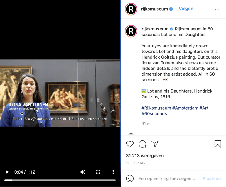 Instagram video Rijksmuseum in 60 seconds een van de instagramtrends