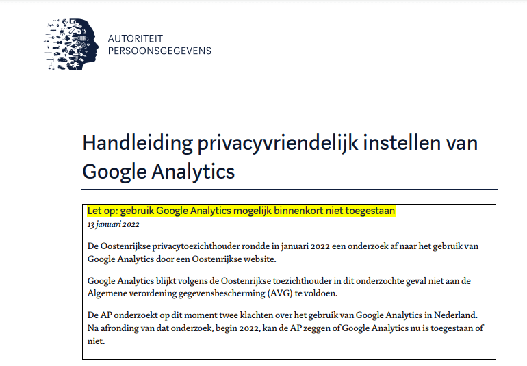 Bericht van AP over toestaan Google Analytics.
