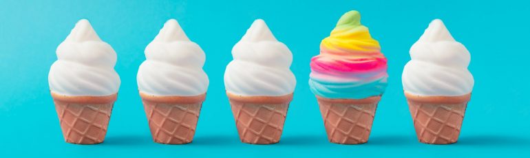 Ideeën voor socialmedia-content, met kleurrijk ijsje.