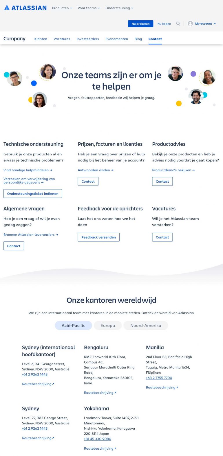 Beste contactpagina's websites: Atlassian.