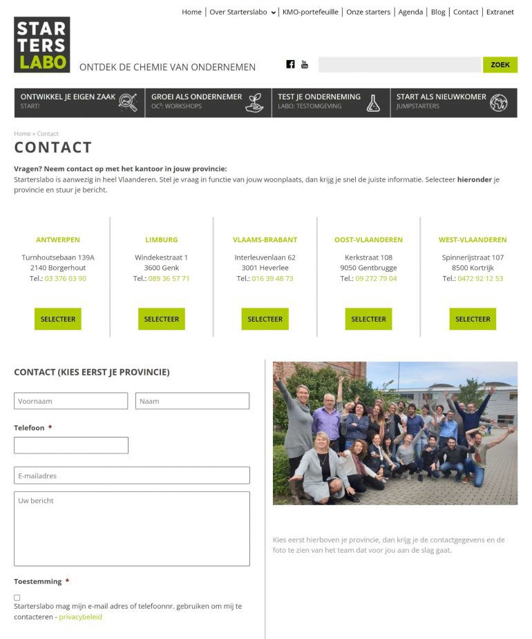 Beste contactpagina's websites België: Starterslabo.