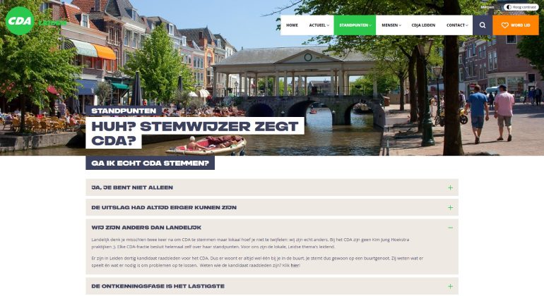 CDA Leiden website gemeenteraadsverkiezingen 2022.