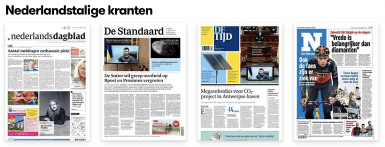 Aanbod Nederlandstalige kranten op Blendle in april 2022