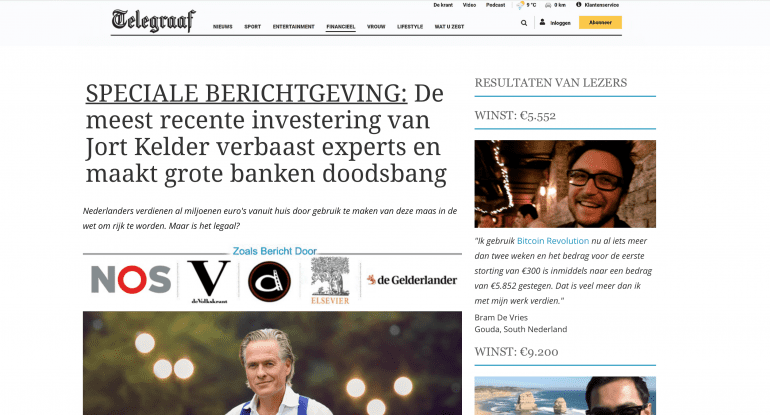 Screenshot van nepnieuws website 'De Telegraaf'