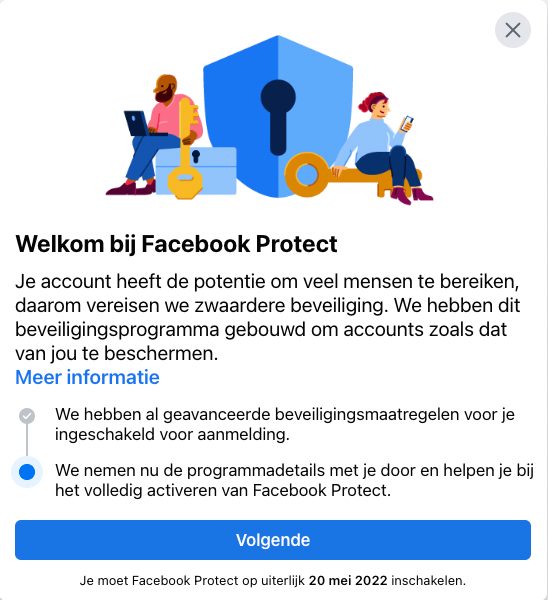 Welkom bij Facebook Protect melding