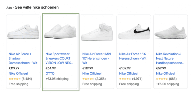 Advertentievoorbeeld met Nike schoenen. 
