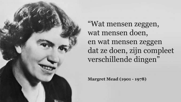 Portret en citaat van etnograaf Margaret Mead