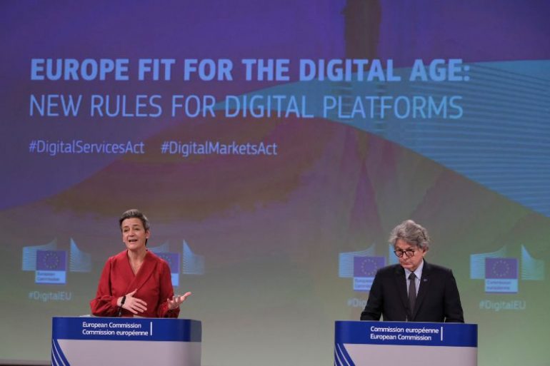Persconferentie Digital Services Act en Digital Markets Act in Brussel, België op 15 december 2020