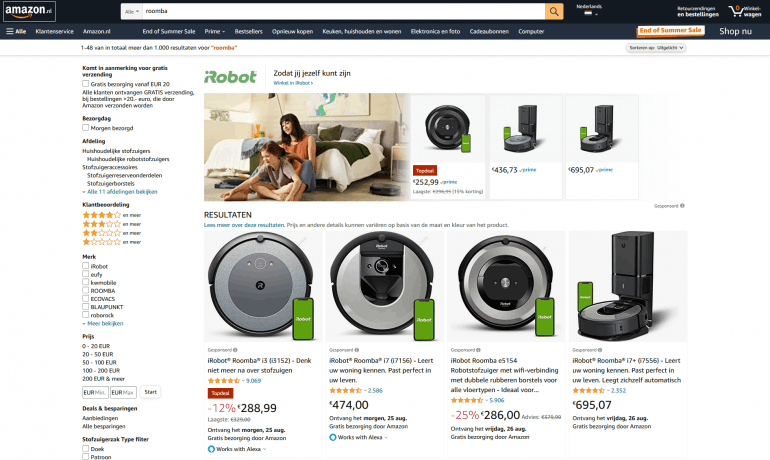 Verkoop Roomba's via Amazon.