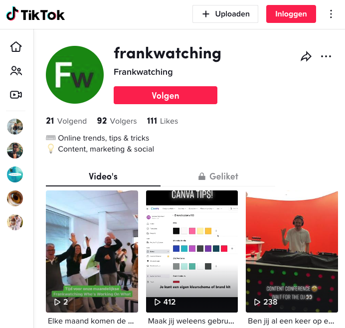 Frankwatching op TikTok, die doen ook mee aan de socialmedia-trends.