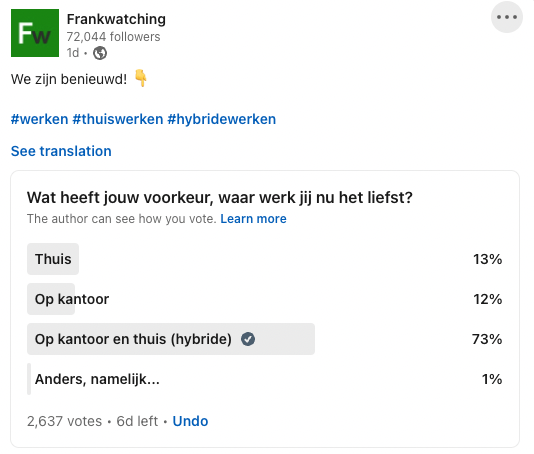 Een LinkedIn-poll op Frankwatching.