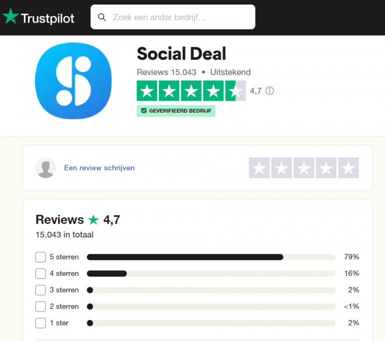 Reviews van social deal op trustpilot.