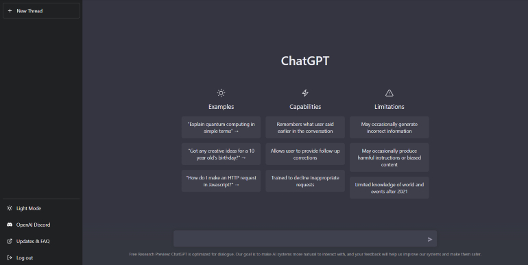 ChatGPT homepage.