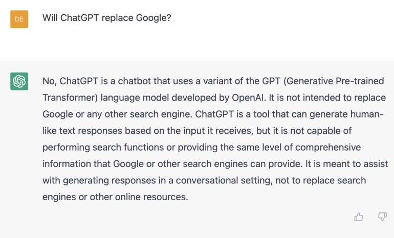 Vraag en antwoord in ChatGPT.