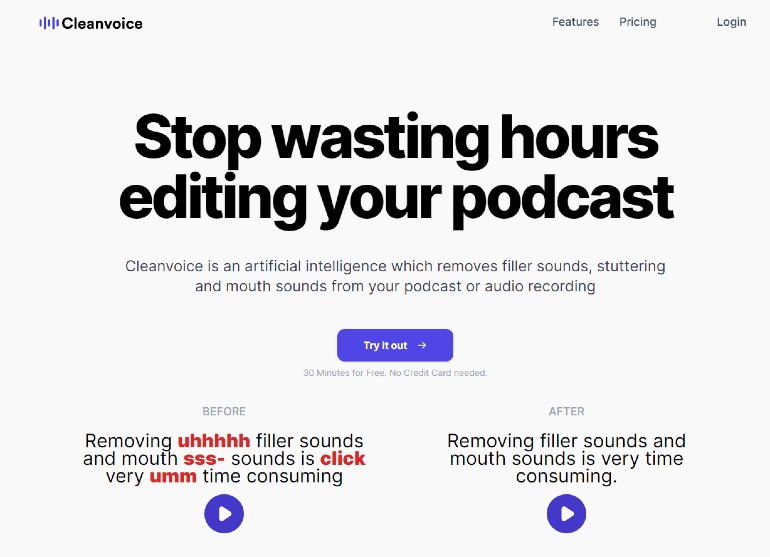 Cleanvoice ai tool voor opschonen geluid podcasts.