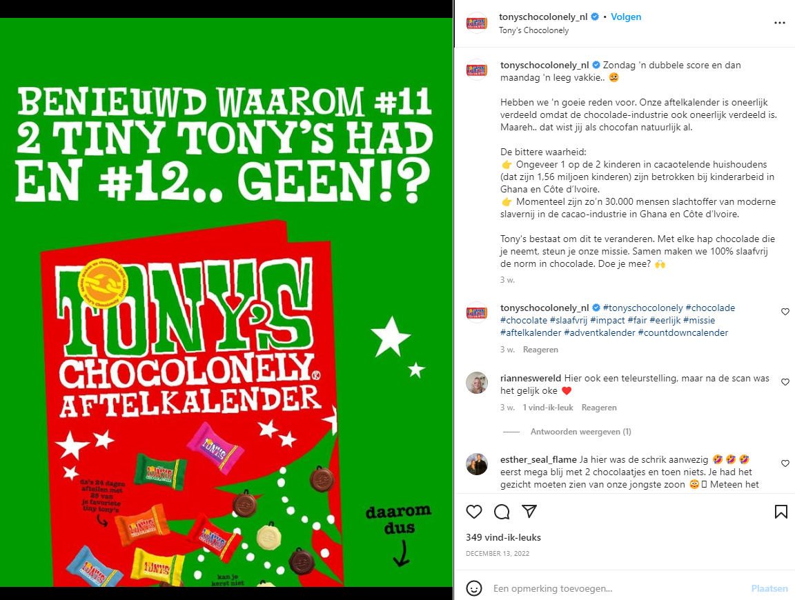 Tony's Chocolonely social post