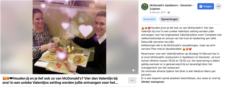 McDonald's Valentijnsdag actie 