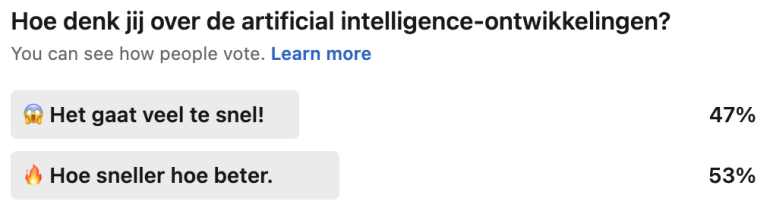 Poll op LinkedIn, met de vraag: hoe denk jij over de AI-ontwikkelingen?