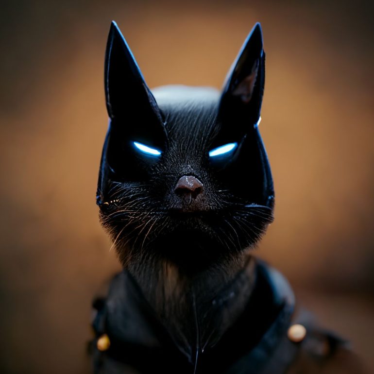 AI-gegenereerde afbeelding van batman kat