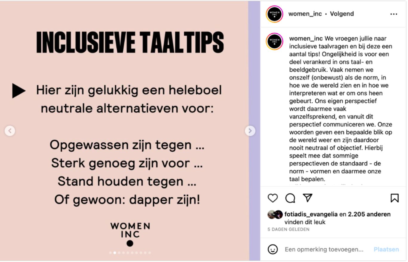 Instagram-post met inclusieve taaltips.