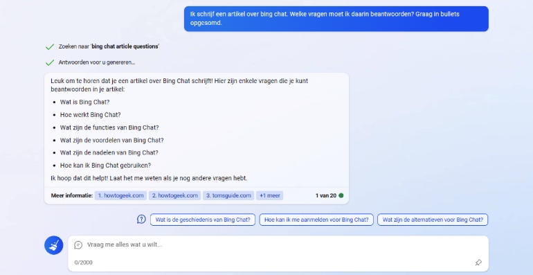 Bing chat vragen stellen