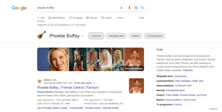 Phoebe Buffay easter egg in Google.