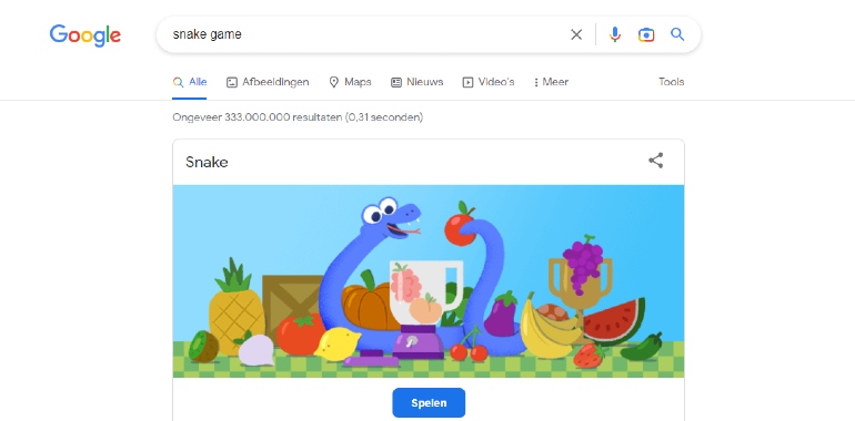 Snake game spelen op Google.