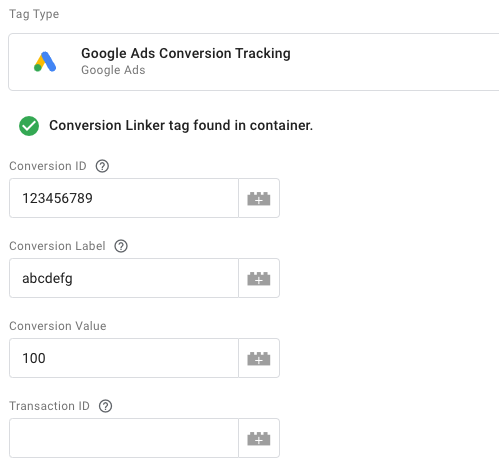 Google Tag Manager transactie ID en conversiewaarde 