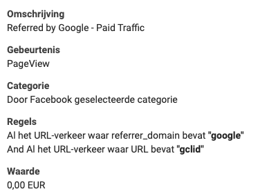 Screenshot van paid traffic referred by google. 