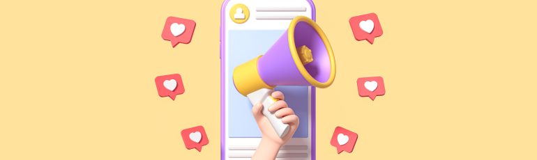 Image of megaphone with likes illustrating Instagram news