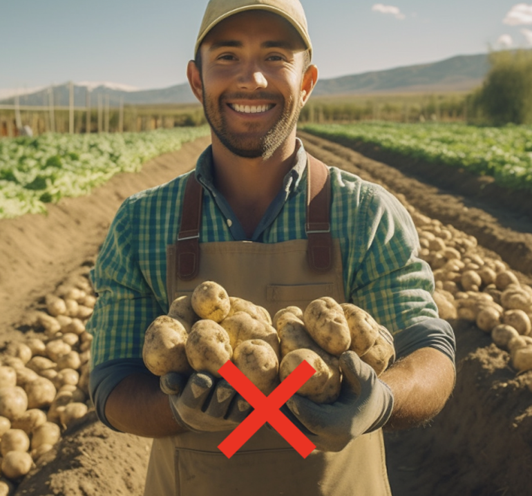 agrariër met aardappelen in handen