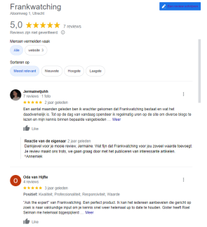 Reviews in het Google Bedrijfsprofiel van Frankwatching