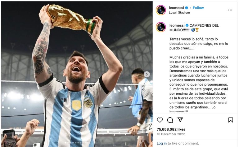 Messi Instagram meeste likes 2023