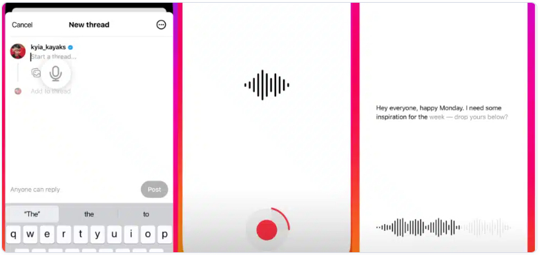 Screenshot van hoe je een voice-opname kunt sturen.