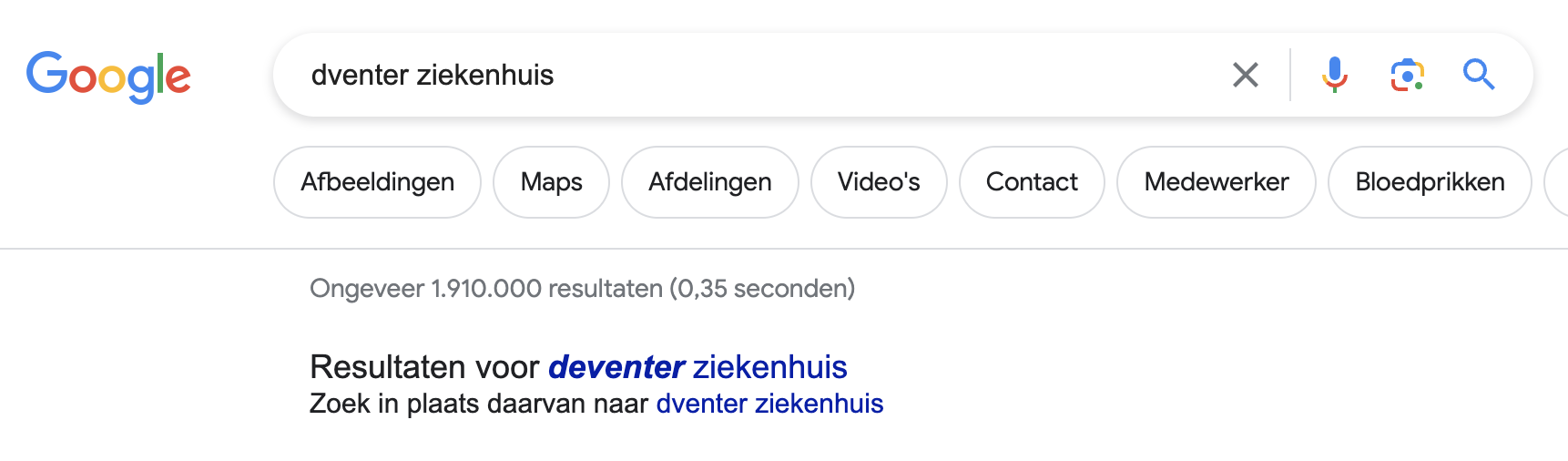 zoekresultaat Google verkeerd gespeld woord