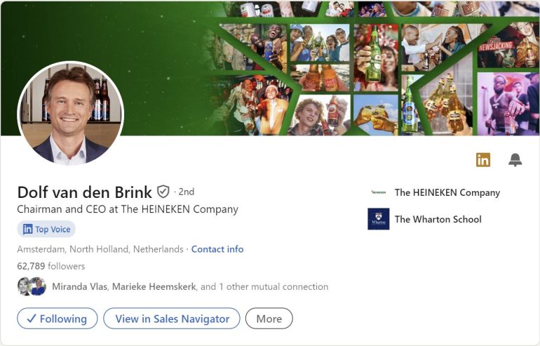 LinkedIn-profiel van Dolf van den Brink van Heineken.