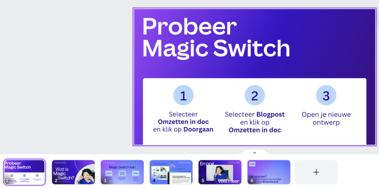 screenshot van presentatie over de Canva-tool Magic Switch 